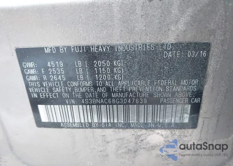 2016 Subaru Legacy 2.5I Premium из США, поврежденный, VIN 4S3BNAC68G3047639